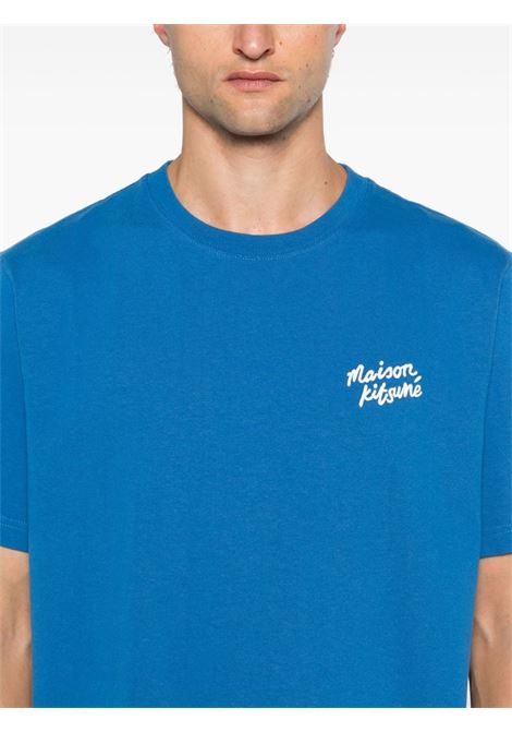 T-shirt con ricamo Fox in blu Maison kitsuné - uomo MAISON KITSUNÉ | MM00126KJ0118P467